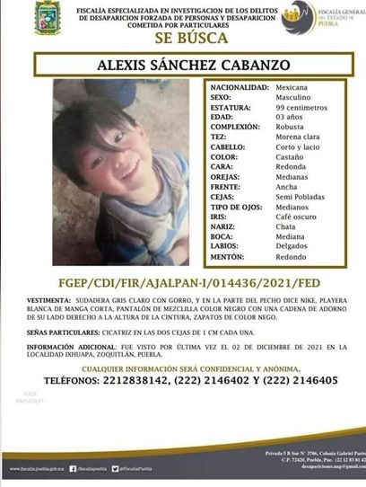 Alexis de 3 años fue raptado en Zoquitlán-Puebla