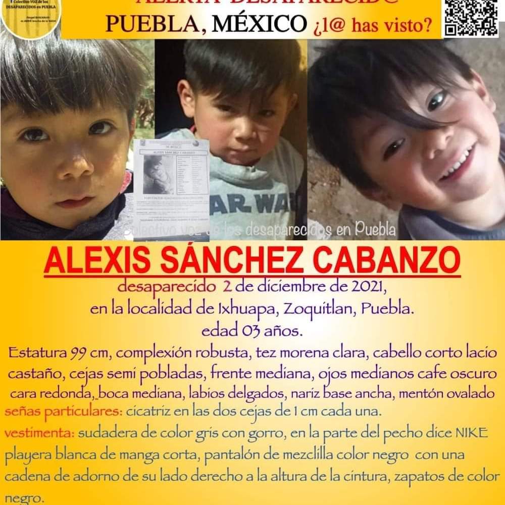 Alexis de 3 años fue raptado en Zoquitlán-Puebla