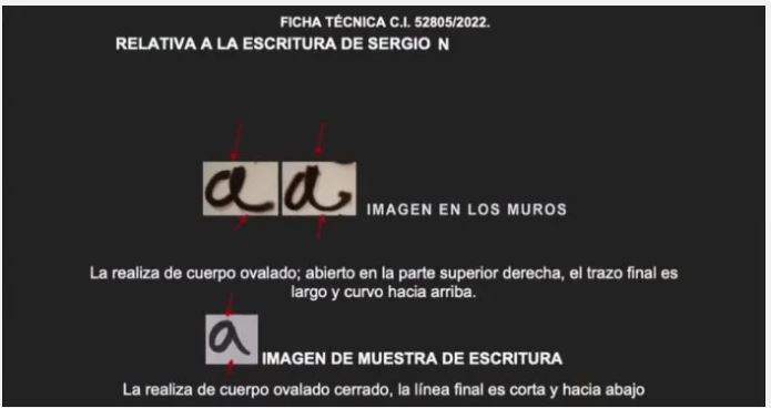 captura de pantalla del video mostrado en la comparativa de escrituras de los muros y de Sergio "N"