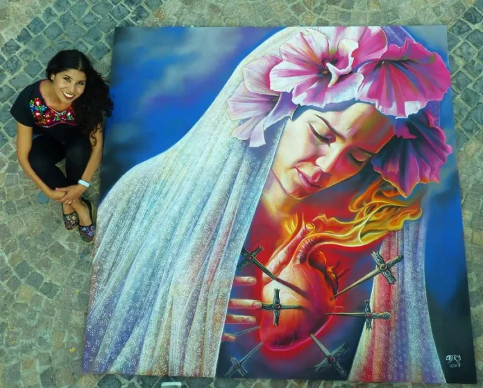 Adry del Rocío, en el Primer Festival Internacional de Madonnari en Kevelaer, Alemania grafitear
