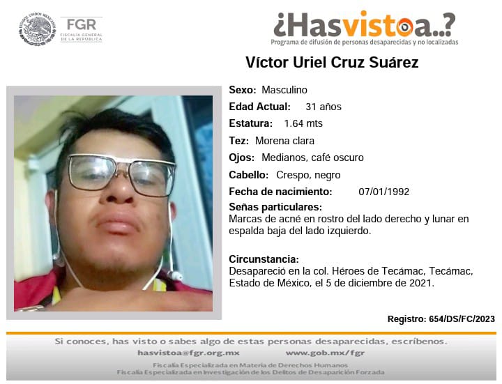 Familiares exigen la localización inmediata de Víctor Uriel Cruz Suárez, desaparecido en Tecámac