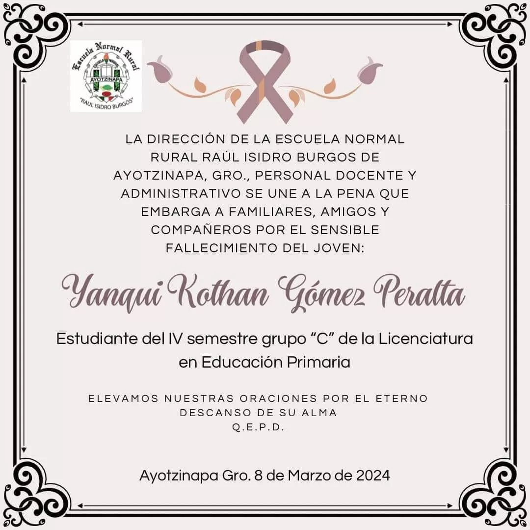 Rothan Gómez Peralta, estudiante de Ayotzinapa asesinado por la policía estatal en Tixtla