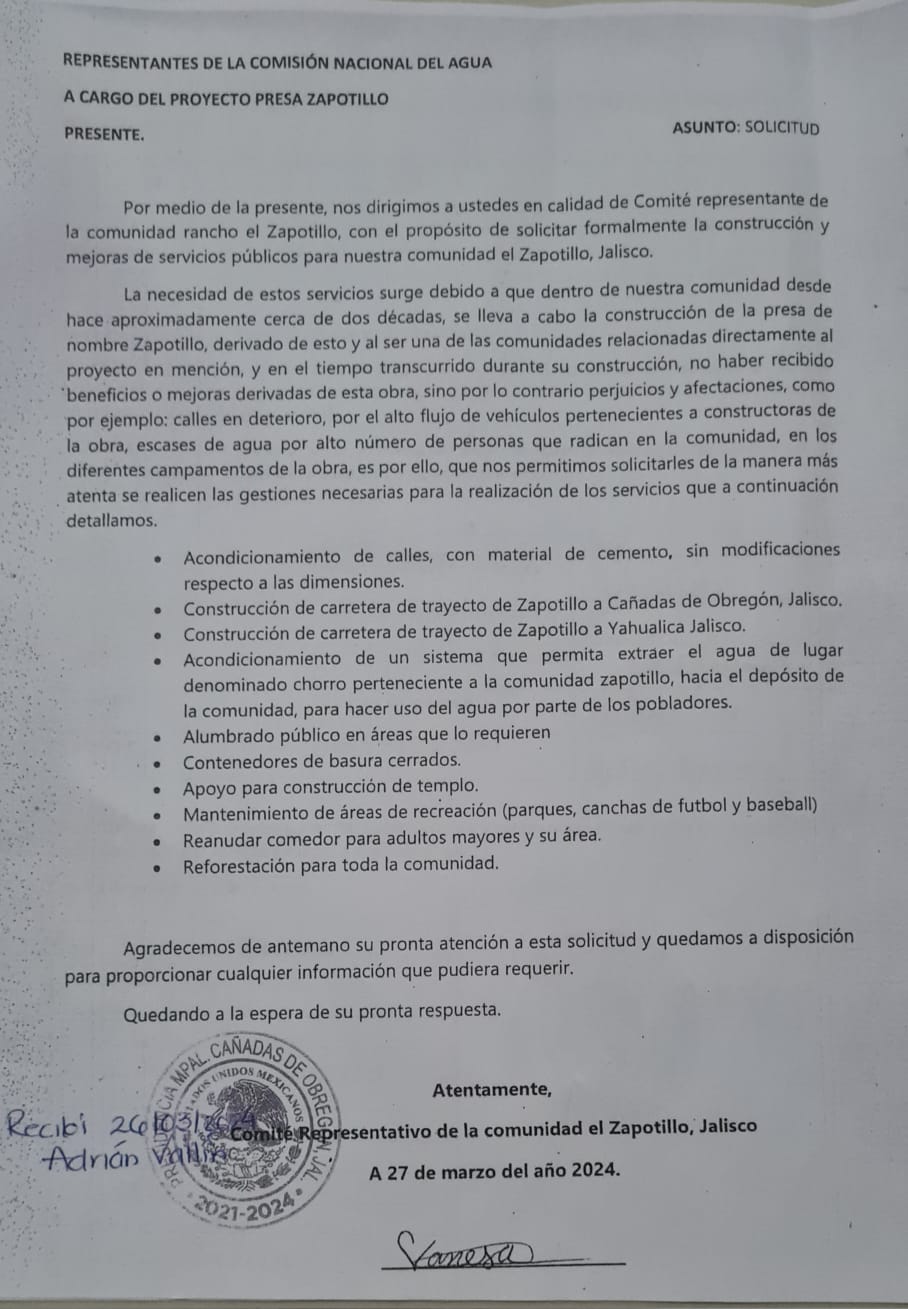 Comunidad de El Zapotillo se reúne con autoridades de la Conagua para exigir mejoras