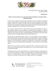 Boletín por el 3er aniversario de la muerte de Simón Pedro Pérez.