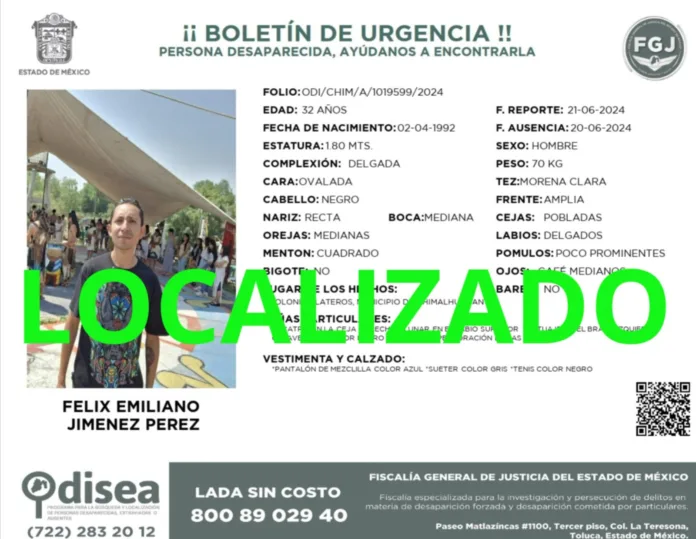 felix localizad Félix Emiliano Jiménez, localizado con vida en Hidalgo