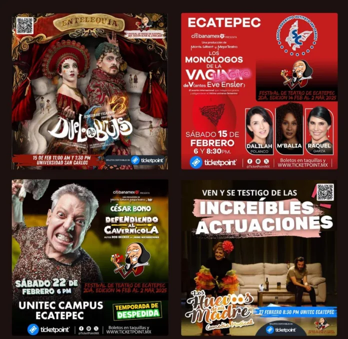 Del 14 de febrero al 2 de marzo del 2025 se llevará a cabo el Festival de Teatro Ecatepec. Un evento que busca romper con el estigma que se tiene sobre la delincuencia y que busca visibilizar la riqueza cultural y artística de Ecatepec. Del 14 de febrero al 2 de marzo del 2025 se llevará a cabo el Festival de Teatro Ecatepec. Un evento que busca romper con el estigma que se tiene sobre la delincuencia y que busca visibilizar la riqueza cultural y artística de Ecatepec.