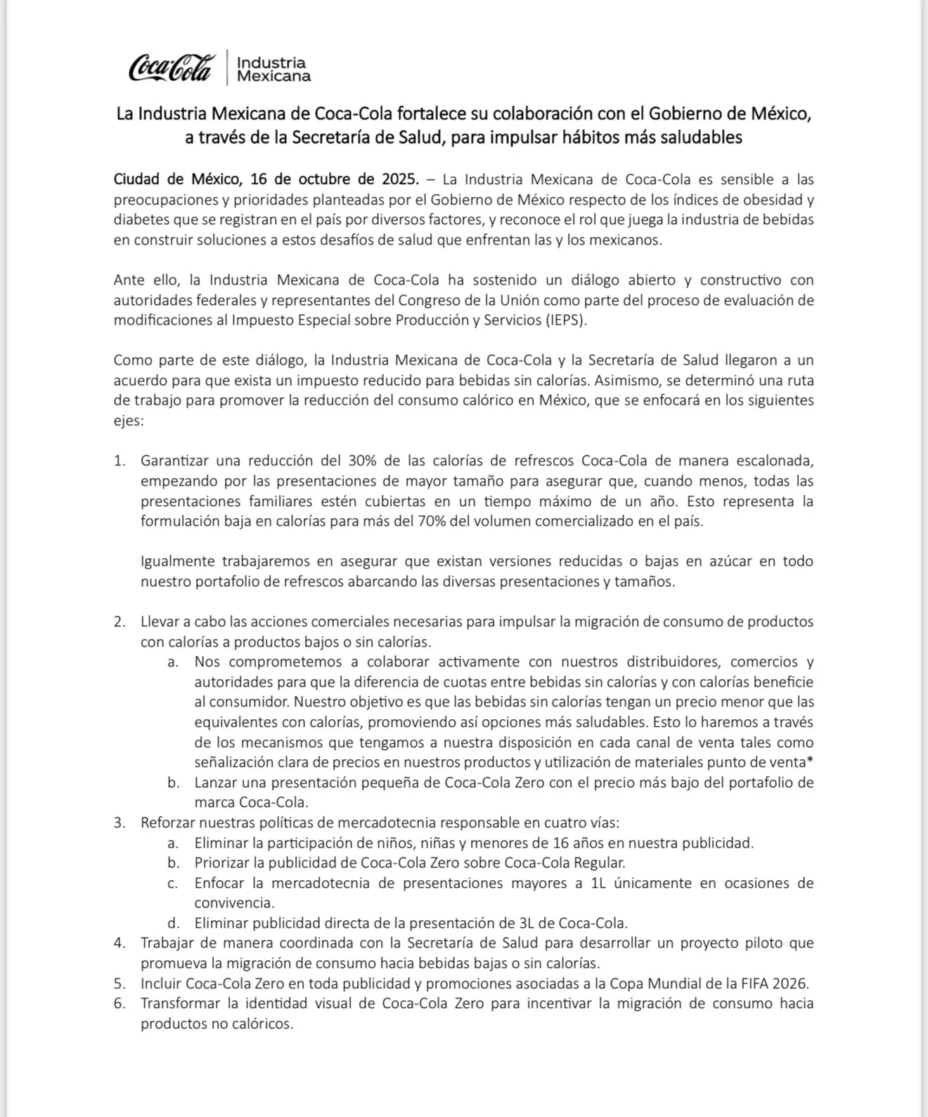 Diputados aprueban aumento al IEPS: Coca-Cola promete reducir 30 % el azúcar de sus bebidas