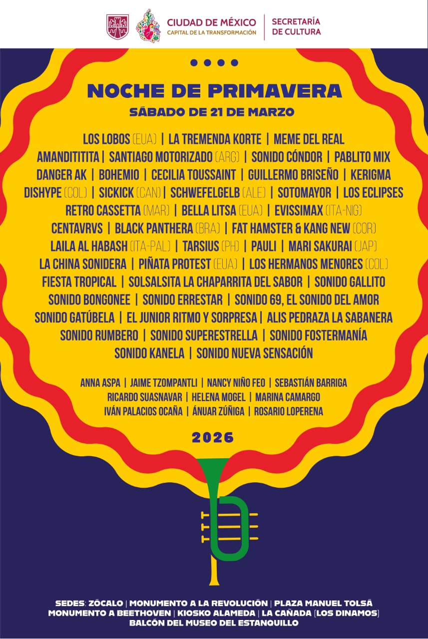 Gran Baile de Sonideros en el Zócalo y conciertos de Los Lobos, Cecilia Toussaint y Black Panthera en la Noche de Primavera 2026