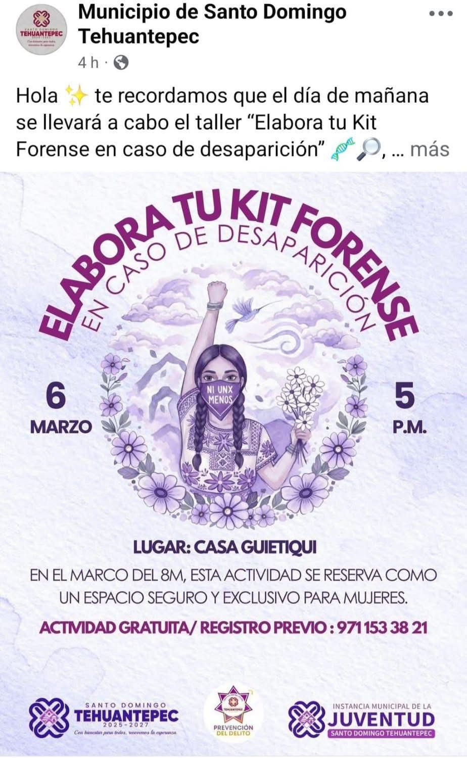 Indignación en Oaxaca: Ayuntamiento de Tehuantepec promueve taller para elaborar “kit forense” ante desaparición de mujeres