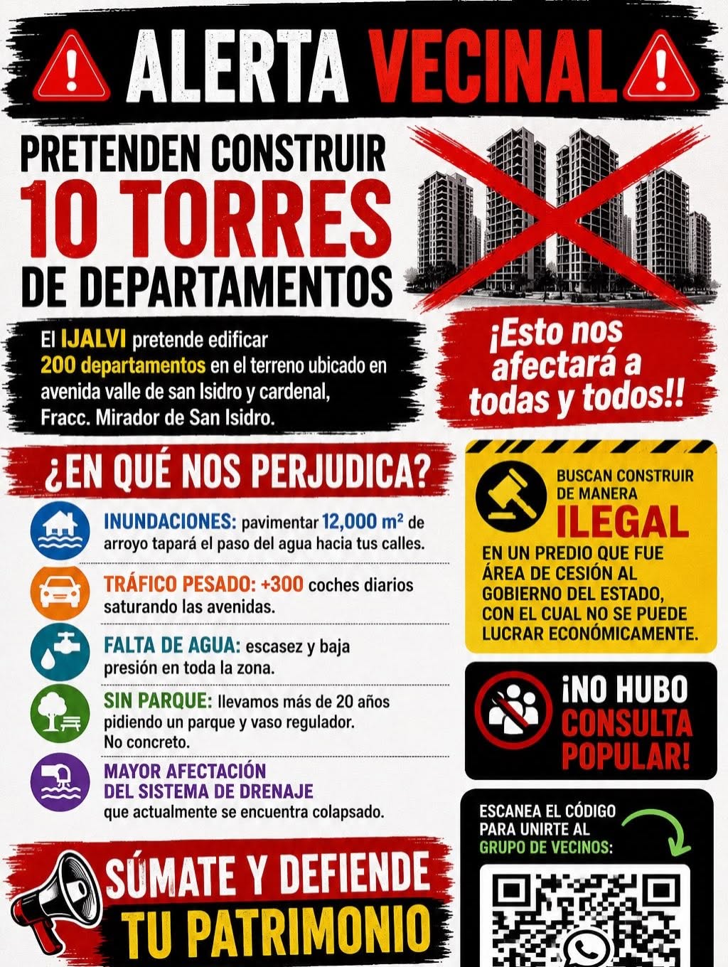 Vecinos de Mirador de San Isidro instalan plantón permanente contra torres de Legado Jalisco en Zapopan